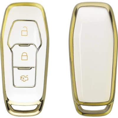Afbeelding van kwmobile autosleutel hoesje geschikt voor Ford 3 knops MyKey (Key Free) hoes TPU behuizing Beschermende auto sleutel case Sleuteletui in wit / goud