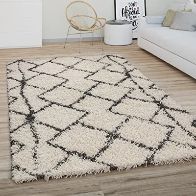 Afbeelding van Paco Home Hoogpolig Vloerkleed Woonkamer Shaggy Langpolig Modern Boho Scandi Ruitpatroon 120x170 cm