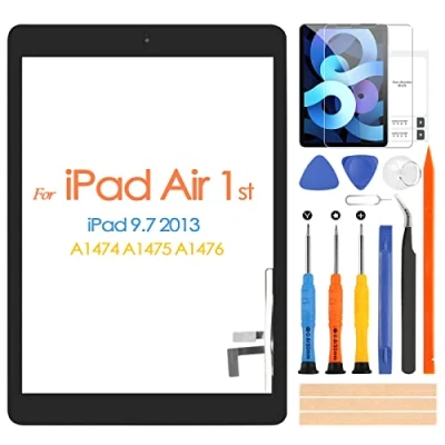 Afbeelding van touchscreen voor iPad Air 1e generatie, 5, digitizer iPad5 9.7 A1474 A1475 A1476, scherm met home knop, inclusief reparatiegereedschap (geen LCD scherm)