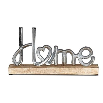 Afbeelding van levandeo Staande Mango belettering Home H11cm metaal hout deco mangohout tafeldecoratie woondecoratie
