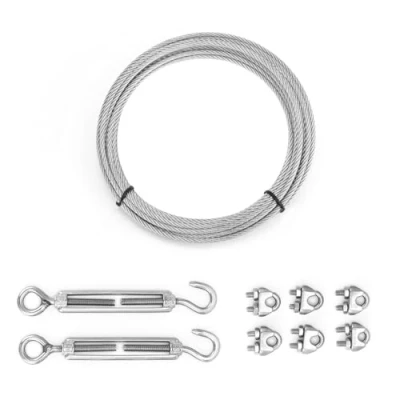 Afbeelding van QWORK® 5m Staalkabel 3 mm, 304 Roestvrij Staal Staalkabelset, met M5 Spanner, voor Lampenophangingen, Hekken, Waslijnen