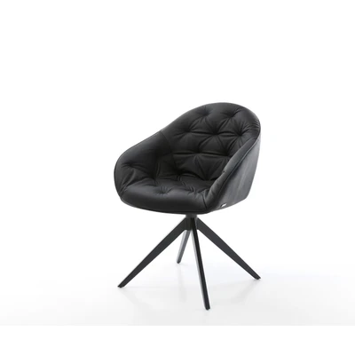 Afbeelding van DELIFE Draaistoel Gaio Flex echt leer zwart kruisframe breed 360 draaibaar rocker functie