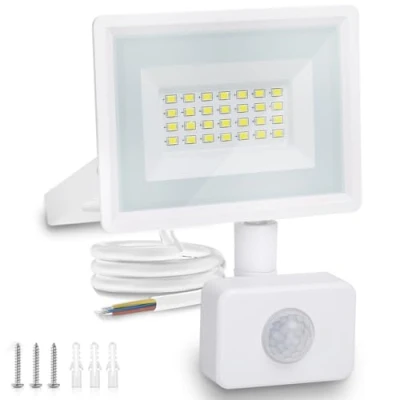 Afbeelding van Aigostar led spot met PIR bewegingssensor, 20 W, 1650 lumen, superhelder, voor buiten/binnen, IP65 waterdicht, koudwit, 6500 K, veiligheidslicht tuin, binnenplaats, garage enz.