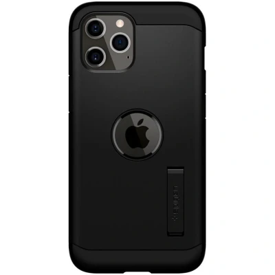 Afbeelding van Apple iPhone 12 Hoesje Kunststof Spigen Hardcase/Backcover Zwart Telefoonhoesje Shockproof/Valbescherming