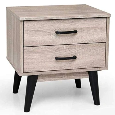 Afbeelding van BAKAJI Slaapkamer nachtkastje commode 2 laden salontafel modern design eikenhout techniek medium