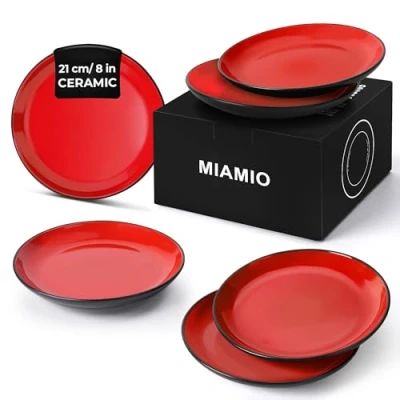 Afbeelding van MIAMIO 6 x Borden Set Aardewerk Keramiek Servies Le Papillon collectie (Rood, 21 cm)