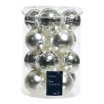 Afbeelding van Decoris Kerstbal 8 cm set van 16 Zilver