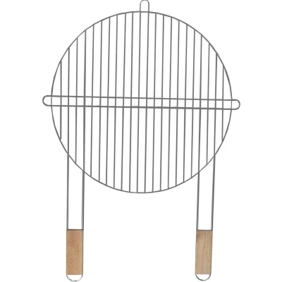 Afbeelding van grillrooster rond 46 cm met 2 houten grepen verchroomd staal grillopzetstuk reserverooster