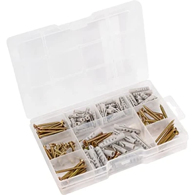 Afbeelding van Connex Assortiment houtschroeven en pluggen 155 delig diverse maten verzonken kop TX aandrijving volledige schroefdraad verzinkt/schroevenset met pluggen/assortimentsdoos / DP8500126