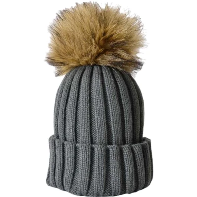 Afbeelding van Donker Grijze Muts Winter Wintermutsen met Pompon Beanies Grijs