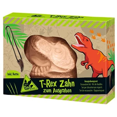 Afbeelding van moses 4033477402523 T Rex tand om uit te graven, opgravingsset met dinosaurustanden en vulkaanstenen, incl. ketting opgravingsgereedschap, dinosaurusfans