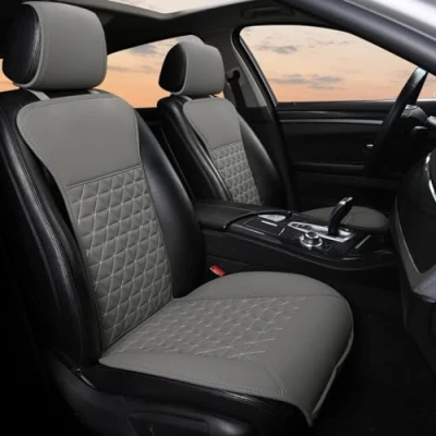 Afbeelding van NOBRAND Black Panther PU Lederen voorste autostoelhoezen Beschermers Compatibel met 95% auto&#039;s Grijs 1 paar
