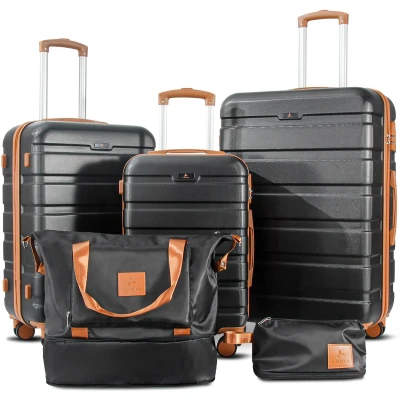 Afbeelding van Lugia Kofferset 5 Delig 38L Handbagage + 60 &amp; 93L Ruimbagage Reistas Toilettas TSA Slot Trolley Reiskoffer Set Zwart