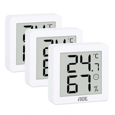 Afbeelding van ADE Digitale hygrometer met temperatuurweergave in set van 3 luchtvochtigheidsmeter binnen kamerthermometer magnetisch comfortzone indicator wit