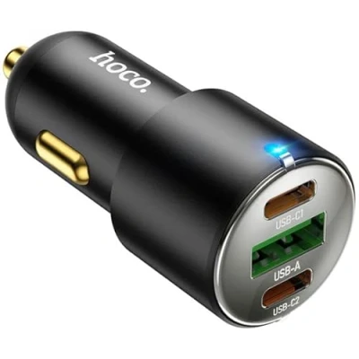 Afbeelding van Hoco 3A USB/USB C Auto Snellader 45W Power Delivery en Quick Charge 3.0 Zwart Voor Smartphones Tablets