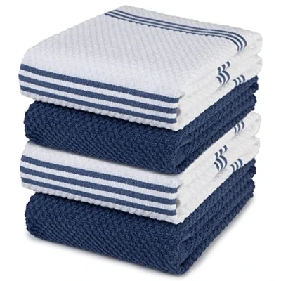 Afbeelding van Sticky Toffee 100% Katoenen Badstof Theedoeken, 4 Set Keukenhanddoeken 40,6 x 71 cm (16 28 inch) Blauw Zacht Absorberend Restaurant Bar Glazen Keukendoeken