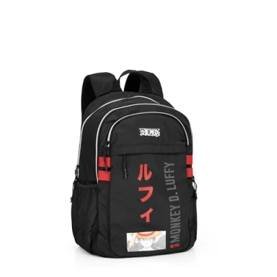 Afbeelding van One Piece Officiële schoolrugzak Piece, met 2 grote centrale ruimtes, ruim voorvak, verstelbare en gevoerde schouderbanden, achterkant bodem thermogevormd, 32 x 43 23 cm, Zwart, 32x43x23,