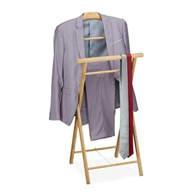 Afbeelding van Relaxdays dressboy bamboe, inklapbaar, voor badkamer of slaapkamer, dames en heren, HBD 110x47x38 cm, natuur
