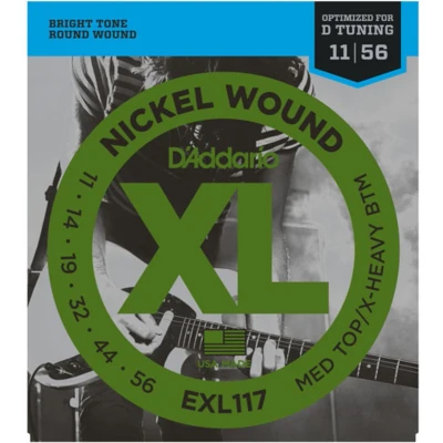 Afbeelding van D&#039;Addario E Git. EXL117 11 56 Drop D nikkel omwonden snaren Elektrische gitaarsnaren