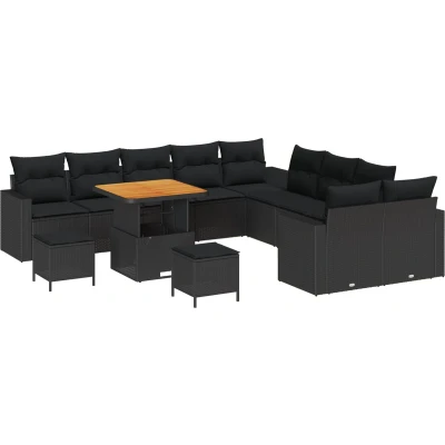 Afbeelding van vidaXL 13 delig Tuin Sofa Set met Kussens Zwart Poly Riet Acacia