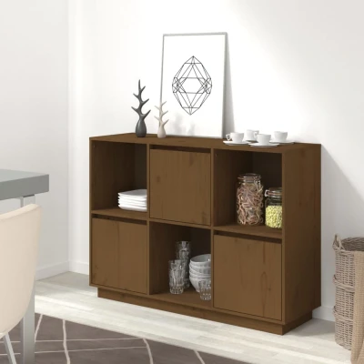 Afbeelding van Dressoir 110,5x35x80 cm massief grenenhout honingbruin