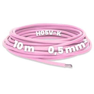 Afbeelding van Kalitec 10 meter H05V K 0,5 mm² roze bedradingskabel, flexibele aderkabel, pvc, enkele kabel, draad mm2, bedrading fijndradig, eendraads schakeldraad