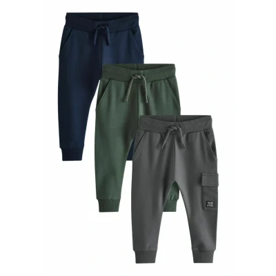 Afbeelding van Next 3 PACK Regular FIT Cargobroek voor kinderen, Maat: 80, Blue dark green charcoal grey