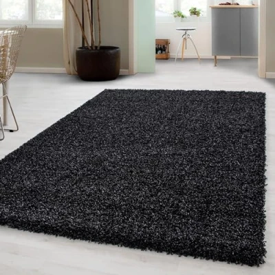 Afbeelding van Carpetsale24 Hoogpolig Vloerkleed Antraciet Effen Tapijt Shaggy Modern Woonkamer Slaapkamer, Kinderkamer Trend Soft Fluffy 120 x 170 cm