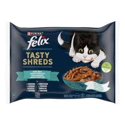 Afbeelding van FELIX Tasty Shreds met eend en kalkoen 4x 80g