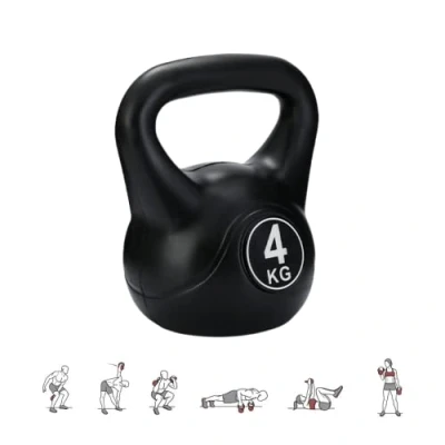Afbeelding van kettlebell gewicht met ergonomisch handvat, halter voor spiertraining thuis en in de sportschool.