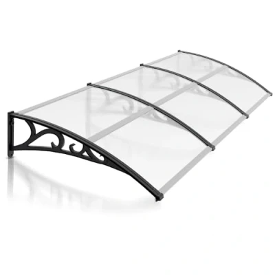 Afbeelding van Jiubiaz Luifel voor voordeur, 300 x 100 cm, polycarbonaat overkapping, overkapping 6 mm, PP houder, transparant boogluifel, extreem weerbestendig, beschermt tegen regen, sneeuw en uv stralen
