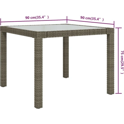 Afbeelding van vidaXL Tuintafel 90x90x75 cm gehard glas en poly rattan grijs