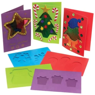 Afbeelding van Baker Ross FE946 Wenskaarten met Kerstopening Pak van 15 stuks, losse kaartjes om kaarten te maken, maak je eigen kerstkaarten, ideaal voor knutselprojecten kinderen