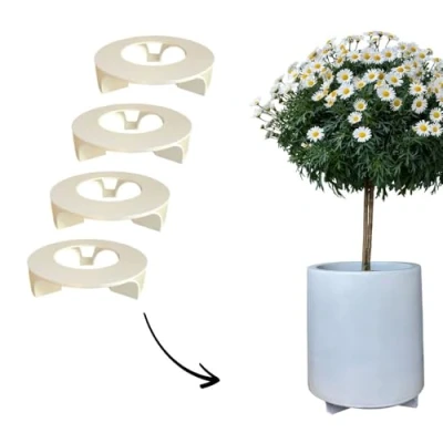 Afbeelding van terraced® Set van 4 onderzetters voor bloempotten kleur: crèmewit rond 16 cm diameter materiaal Made in Germany