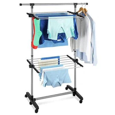 Afbeelding van Maximex Ruimtebesparende wasdroger, totale drooglengte 11 m, roestvrij staal, 77 120 x 143 56 cm, mat zilver