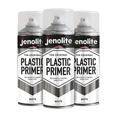 Afbeelding van JENOLITE kunststof Primer Spuitbus WIT Premium kwaliteit duurzame kunststofprimer Ideaal voor tuinmeubelen, plantenbakken en andere harde kunststoffen 3 x 400 ml