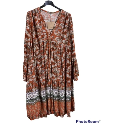 Afbeelding van Jurk, gebloemd, oranje, one size