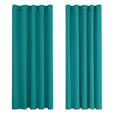 Afbeelding van Deconovo Verduisterende Gordijnen Turquoise, 2 stuks, Ondoorzichtige, Thermische met Oogjes voor Woonkamer, 168x183 cm (B x H)