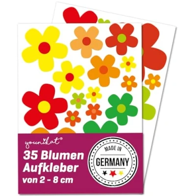 Afbeelding van easydruck24de Flower Power Stickerset, bloemen, kleurrijk, voor scooter, fiets, notebook, laptop, mobiele telefoon, autosticker, weerbestendig, kfz_243