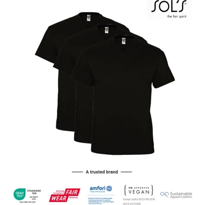 Afbeelding van 3 Pack SOLS V hals, Heren T Shirt 100% katoen Zwart, Maat L