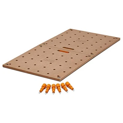 Afbeelding van Bora Centipede Werkbank Tafelblad voor Duizendpoot Werkstandaard Zaagpaarden 24&quot; x 48&quot; Inclusief Houten Top met 20mm Hondengaten + 6 Quick Twist Lock Handgrepen Draagbare, Tijdelijke