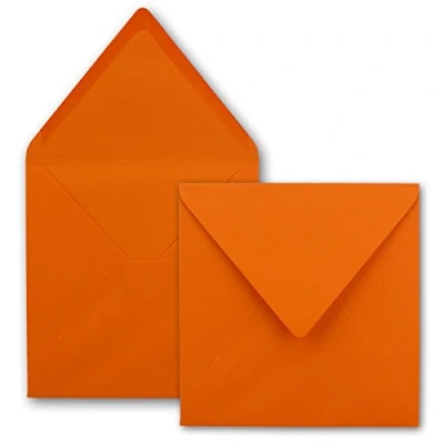Afbeelding van FarbenFroh Vierkante enveloppen in oranje, 15,5 x cm, zonder venster, met natte plakrand, 110 g/m², voor uitnodigingskaarten bruiloft, verjaardag en meer