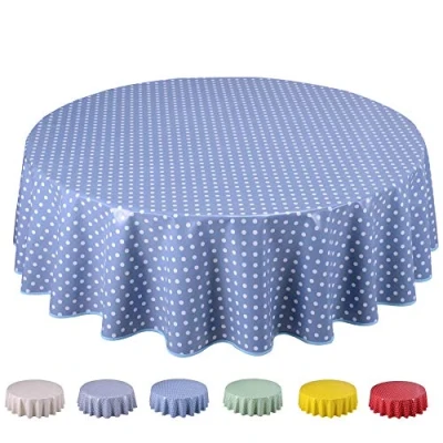 Afbeelding van Home Direct Wasdoek tafelkleed afwasbaar rond 160cm kleine stippen blauw grijs
