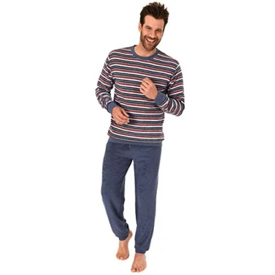 Afbeelding van Gezellige heren warme badstof pyjama PJ Set nachtkleding manchetten perfect voor koude en koeler nachten blauw XXL