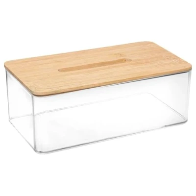 Afbeelding van 5Five tissuebox/tissuedoos transparant/lichtbruin 25 x 9 13 cm bamboe/kunststof universeel Tissuehouders