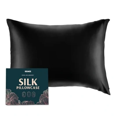 Afbeelding van DREAMZIE zijden kussensloop 100% natuurlijke moerbeizijde voor haar en huid 19 mm zijde aan beide 1 eenheid Zwart 40x60 cm