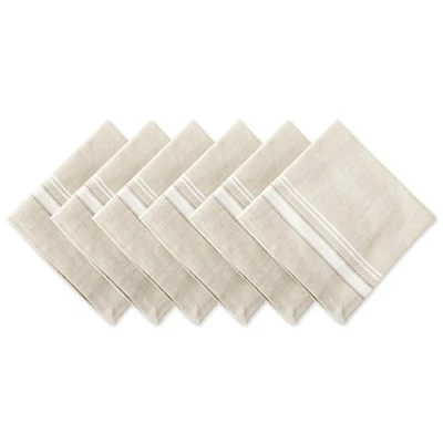 Afbeelding van DII Franse Stripe Tafelblad Collectie Boerderij Stijl Eettafel Linnen Servetset, 20x20, Taupe/Wit, 6 delig