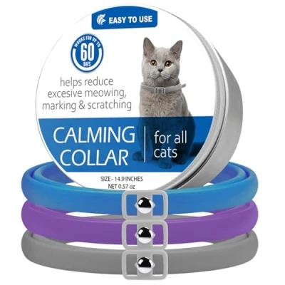 Afbeelding van Wisebom kattenhalsband, afweermiddel, set van 3, verstelbare lavendelgeur, ontspannende langzame ontgrendeling, comfortabele waterdichte beschermingskraag voor kleine,