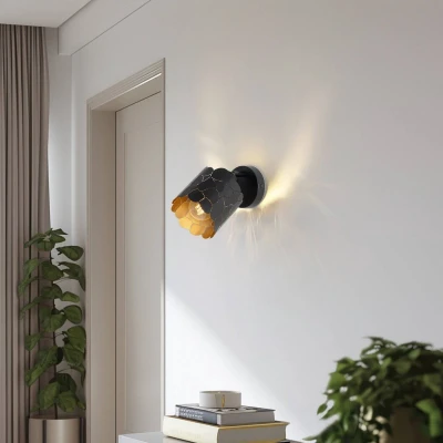 Afbeelding van Lindby wandlamp Aralena, zwart/goud, 1 lamp, Ø 12cm