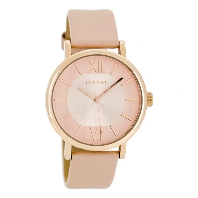 Afbeelding van OOZOO Timepieces Rosé goudkleurige horloge met poeder roze leren band C8322